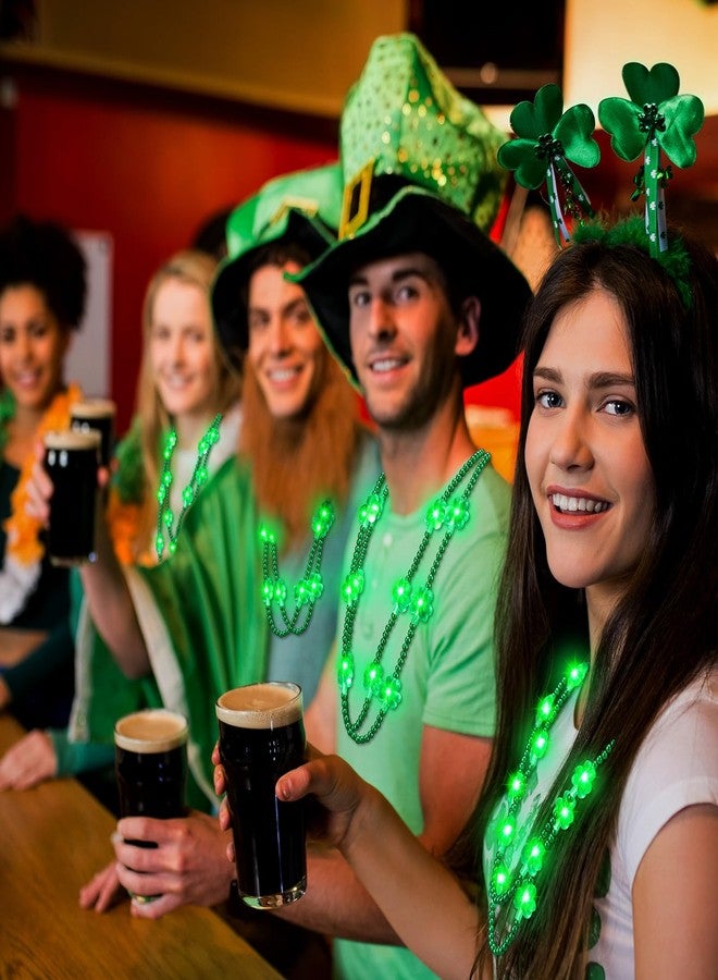 Ecation 12 Pcs LED St Patrick's Day Beads Necklace Colorful Green Light up Bead Necklaces St Patrick's Day Glow Necklace Costumes Accessories for Birthdays Party Favors Supplies (Clover) - Image 5